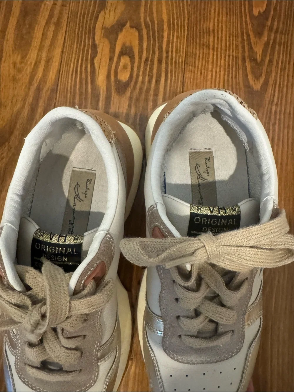 Vintage Havana Cream and Gold Platform Sneakers with Glitter Star
